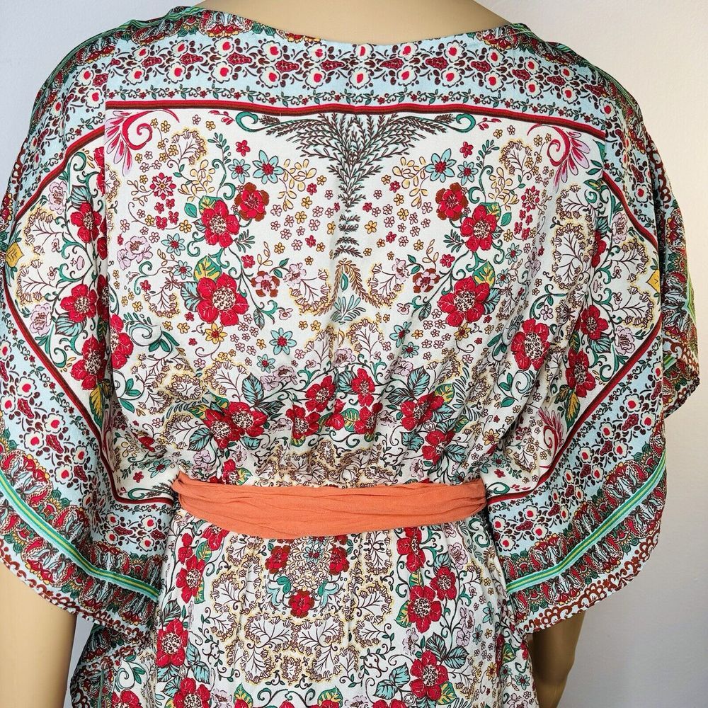 Zara TRF Kaftan Top M Boho Caftan Polyester Floral Coastal Cover Up dress - Picture 4 of 14